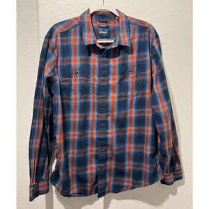 prAna Plaid Size XL Slim Fit Button Up Long Sleeve Men’s Shirt Blue Collared